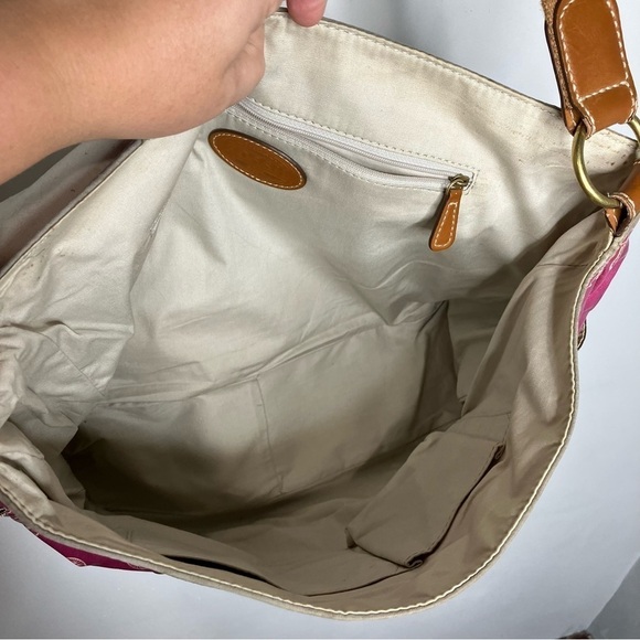 Fossil coated canvas messenger bag pink bicycle print leather trim - Picture 11 of 16